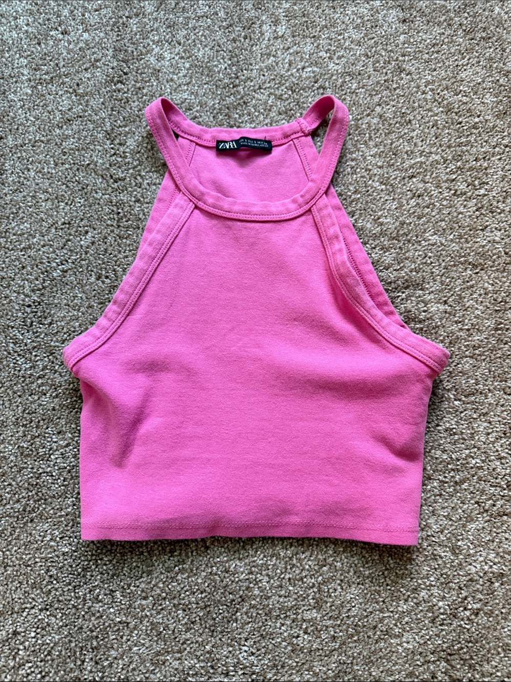 Zara Pink Ribbed Halter Crop Top